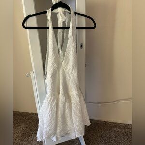 White Textured Halter Dress